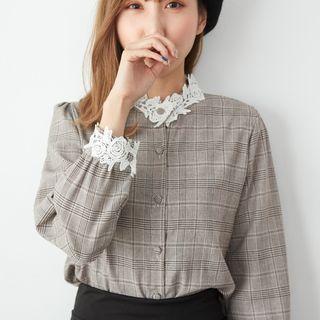 Long-sleeve Crochet Trim Check Shirt
