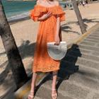 Cold-shoulder Eyelet Mini A-line Dress