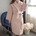 Wide-sleeve Wool Blend Coat With Sash