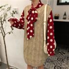 Plain Loose-fit Sleeveless Knit Dress / Dot Long-sleeve Loose-fit Blouse