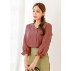 Collared 3/4-sleeve Double-breasted Button Blouse