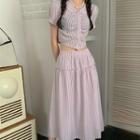 Short-sleeve Striped Cropped Blouse / Midi A-line Skirt