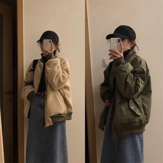 Zip-up Fleece Jacket Grayish Green - One Size