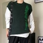 Lettering Sweater Vest Green - One Size