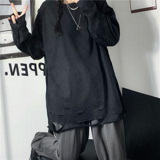 Loose-fit Asymmetrical Ripped Long-sleeve T-shirt