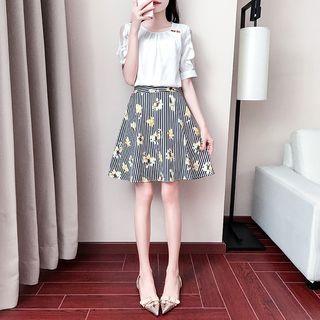 Set: Short-sleeve Blouse + Printed A-line Skirt