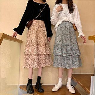 Floral High-waist Chiffon A-line Skirt