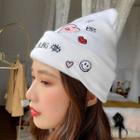 Embroidered Knit Beanie White - One Size
