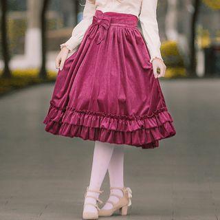 Bow Frill Trim Velvet Mini Skirt