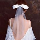 Bow Accent Faux Pearl Wedding Veil White - One Size