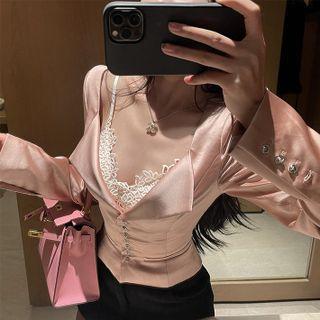 Set: Lace Camisole Top + Single-breasted Jacket