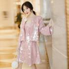 Set: Spaghetti-strap Sequined A-line Dress + Sequined Jacket