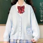Bear Embroidered Cardigan / Long-sleeve Bow Accent Shirt