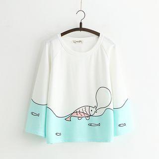 Fish Print Long-sleeve T-shirt