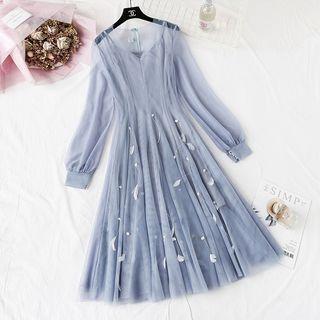 V-neck Beaded Mesh Dress With Slipdress