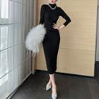 Mock-neck Plain Midi Bodycon Dress