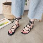 Faux Leather Lace Up Loop-toe Flat Sandals
