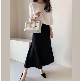Band-waist Mermaid Maxi Skirt Black - One Size
