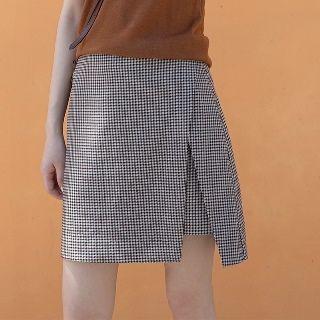 Houndstooth Slit Front A-line Skirt