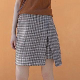 Houndstooth Slit Front A-line Skirt