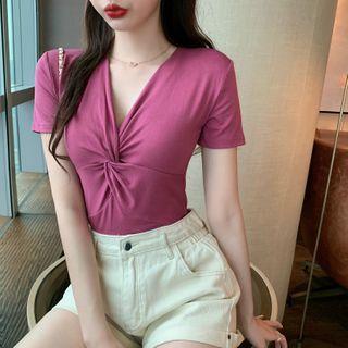Twisted V-neck Short-sleeve Top