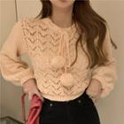 Bobble Pointelle Knit Sweater Pink - One Size