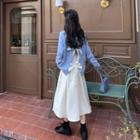 Bow Back Sweater / Spaghetti Strap Mesh Midi Dress