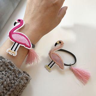 Embroidered Flamingo Tassel Hair Tie