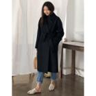 Loose-fit Wool Blend Coat With Sash