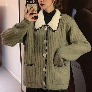 Collared Embroidered Trim Cardigan