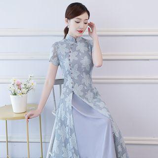 Lace Stand-collar Short-sleeve Dress