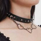 Studded Faux Leather Choker Silver Studded - Black - One Size