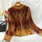 Contrast Color Argyle Sweater Yellow - One Size