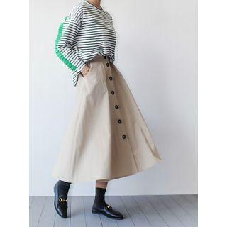 Buttoned-front A-line Midi Skirt