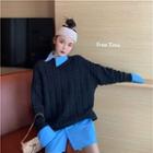 Plain Loose-fit Long-sleeve Blouse / Plain Crewneck Long-sleeve Cable-knit Sweater