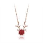 925 Sterling Silver Plated Rose Gold Dazzling Deer Necklace With Red Cubic Zircon Rose Gold - One Size