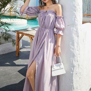 Long-sleeve Cold Shoulder Midi Midi A-line Dress