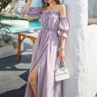 Long-sleeve Cold Shoulder Midi Midi A-line Dress