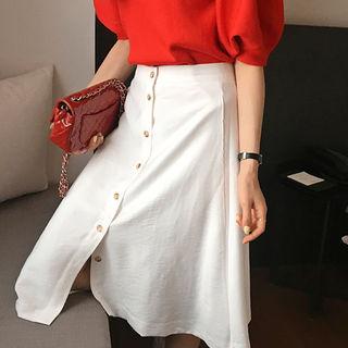 Buttoned Front A-line Skirt
