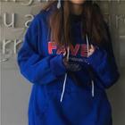 Letter Embroidered Hoodie Blue - One Size
