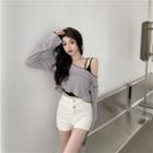 Letter Embroidered Camisole / Oversize Long-sleeve T-shirt