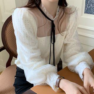 Puff-sleeve Panel Blouse White - One Size