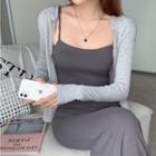 Spaghetti Strap Mermaid Bodycon Dress / Long-sleeve Plain Zip-up Hoodie