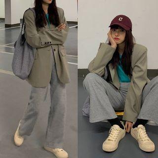 Single-breasted Plain Blazer / Wide Leg Pants
