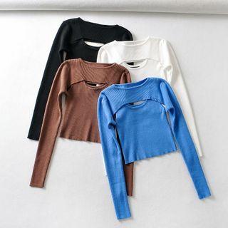 Set: Long-sleeve Cropped Knit Top + Knit Tank Top