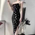 Spaghetti Strap Butterfly Print Midi Dress