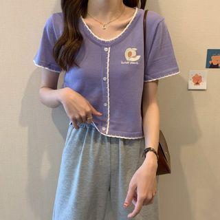 Short-sleeve Avocado Print Knit Top