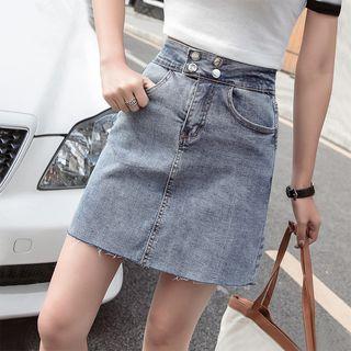Frayed Hem A-line Mini Denim Skorts