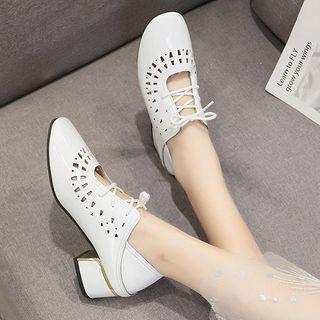 Block Heel Perforated Oxford Pumps
