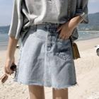 Washed Mini Denim A-line Skirt